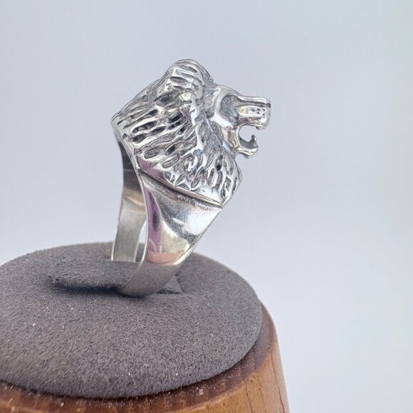VTG Sterling Silver 925 Three Dimensional Lion Head Statement Ring Size 11.75 - Picture 4 of 8